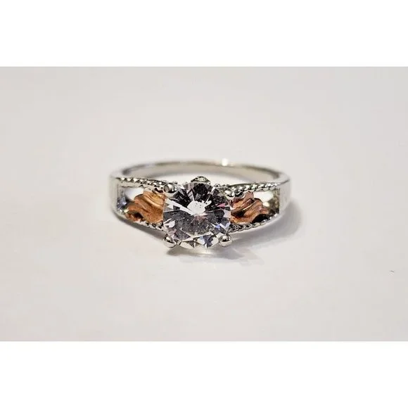 Cubic Zirconia CZ Gold Wings Silver Plated Ring Sz 9 - Picture 2 of 7